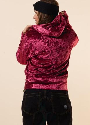 Худі, велюр, темно-бордовий, на блискавкі, з карманами, з капюшоном, поліестер, швецького  бренду hangmatta9 фото