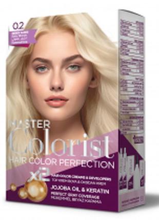 Фарба для волосся master colorist 0.02 сріблясто-попелястий, 2x50 мл+2x50 мл+10 мл