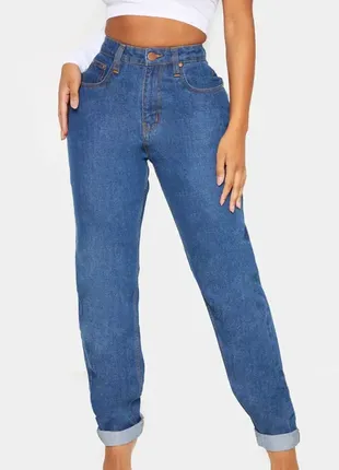 Синие свободные женские джинсы с высокой талией prettylittlething