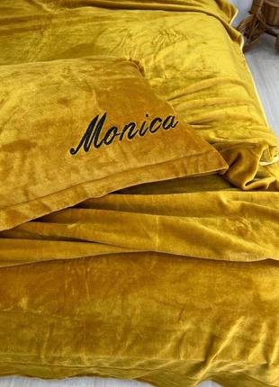 Теплый комплект велюрового постельного белья моника (золотистый)(л)3 фото