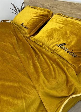 Теплый комплект велюрового постельного белья моника (золотистый)(л)5 фото