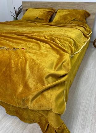 Теплый комплект велюрового постельного белья моника (золотистый)(л)6 фото