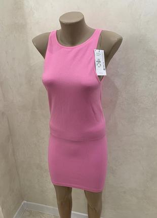 Базовое мини платье по фигуре облегающее рубчик платья сарафан трикотаж розовое6 фото