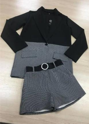 Костюм жакет шорты черный серый