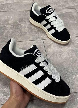 Кросівки кеди adidas campus 00 s dark black white молодёжные замшевые кроссовки кеды адидас кампус чёрные с белым