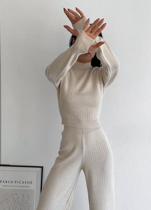 Турция трикотажный костюм укороченный свитер джемпер кофта + штаны палаццо клеш свободного кроя хорошее качество2 фото