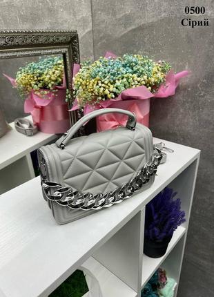 Сіра стильна якісна практична універсальна сумочка з ланцюжком3 фото