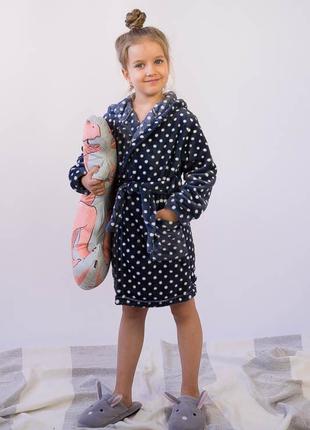 Халат детский теплый махровый велсофт для девочек с сердечками4 фото
