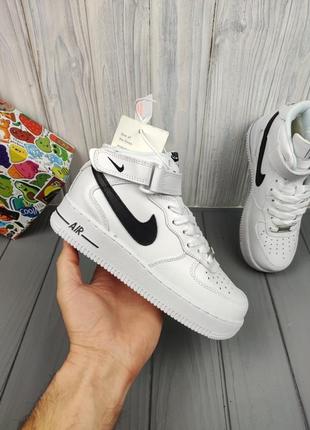Кросівки теплі nike air force 1 high winter white black (хутро)