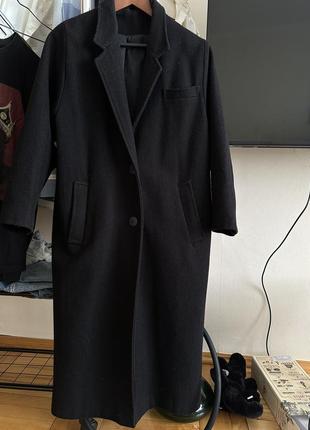 Пальто черное классическое длинное8 фото