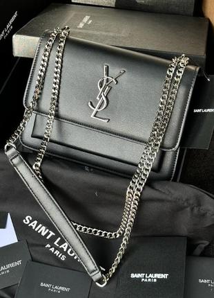 Премиум сумка-клатч из натуральной кожи женская брендовая yves saint laurent medium sunset in smooth leather black/silver