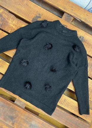 Женская кофта (свитер) с помпонами mohito (мохито хс-срр идеал оригинал черная)