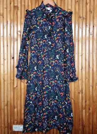 Шикарное платье миди h&amp;m в цветы, с оборками.1 фото