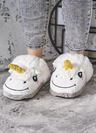 Женские домашние тапочки 36-40 р. кигуруми открыты единороги, тапочки для девушки в форме игрушки белые