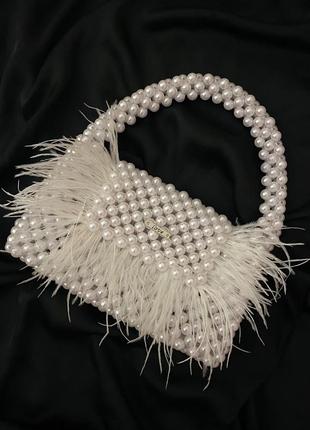 Сумка з намистин | сумка із перлин зі страусиним пір’ям2 фото