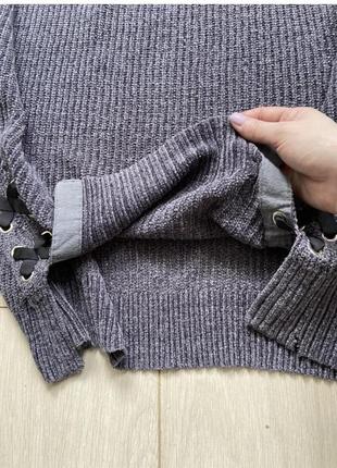 Велюровый серый черный свитер кофта свитшот с шнурками6 фото