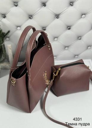 🤎 стильний комплект сумка + клатч з екошкіри2 фото
