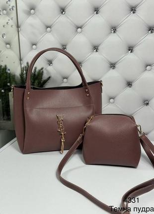 🤎 стильний комплект сумка + клатч з екошкіри