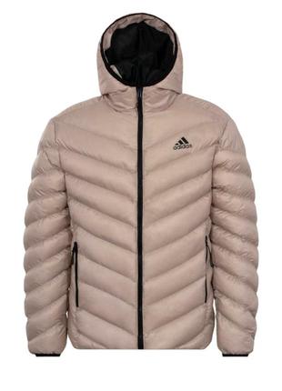 Куртка мужская зимняя бежевая adidas с капюшоном стеганая адидас курточка зима