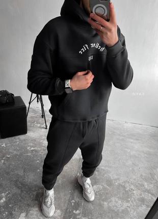 Спортивный костюм утепленный оверсайз черный