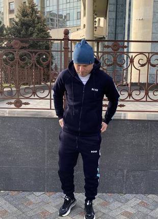 ‼️не кошлатиться‼️теплый костюм на флисе с капюшоном, мужской спортивный костюм с утеплением на осень-зиму трехнитка пенье босс