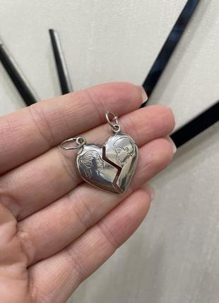Серебряная двойная подвеска сердце 925 проба (серебро, серебро)