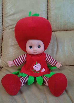 М'яка інтерактивна лялька у тематичному вбранні "fruit baby doll: яблучко" 50 см