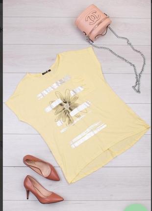 Стильна жовта футболка з малюнком принтом туніка великий розмір батал