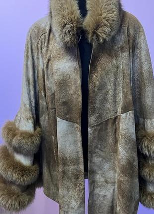 Манто кожаное с натуральным мехом