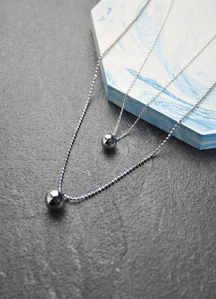 Подвійне кольє з кульками медична сталь родій