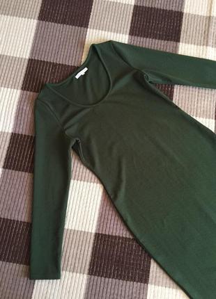 Облегающее платье миди темно зеленое5 фото