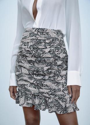 Стильная юбка zara сборка анималистичный принт
