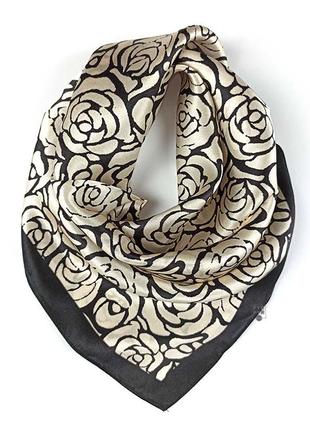 100% шелк чистый натуральный маленький шелковый платок 53*53 черный с розами новый