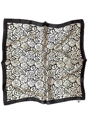 100% шелк чистый натуральный маленький шелковый платок 53*53 черный с розами новый