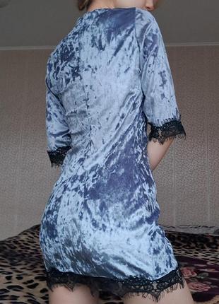 Вельветовое серебряно-голубое платье3 фото