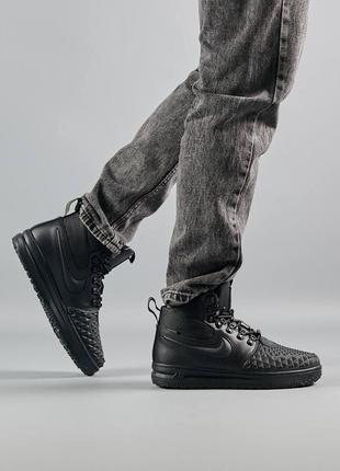 Мужские кроссовки nike lunar force 17 duckboot black fur / найк / утепленные / зимние / высокие / водонепроницаемые / кожа, мех / черные