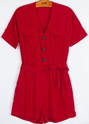 Стильний червоний комбінезон з шортами поясом модний3 фото
