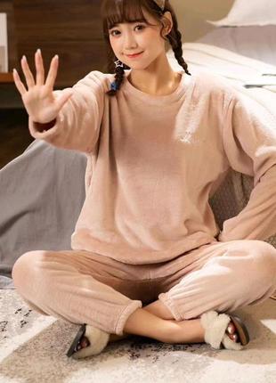 Флісова піжама жіноча піжама кофта штани плюшова піжамка домашняя пижамка котик костюм для дома