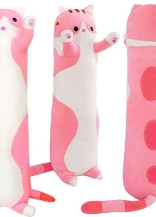 Детская игрушка кот батон розовый 150см, забавная мягкая подушка-обнимашка розовый кот батон3 фото