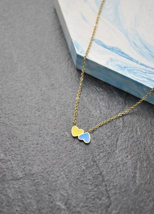 Ланцюжок синьо-жовті серця україна медична сталь позолота