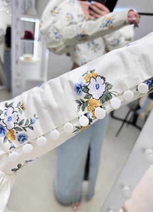 Накладной платеж ❤ хлопковая блузка блузка корсет на шнуровке с объемными рукавами фонариками в цветочный принт2 фото