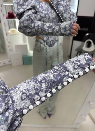 Накладной платеж ❤ хлопковая блузка блузка корсет на шнуровке с объемными рукавами фонариками в цветочный принт3 фото