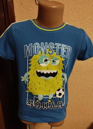 Футболка з монстром синя,бавовна,для хлопчика 4-5років,ріст 104-110см від pep&co