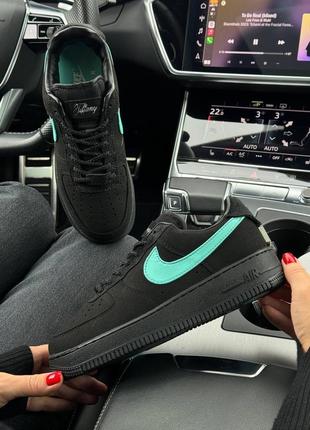 Жіночі кросівки nike air force 1 low x tiffany co black mint / найк форси / демісезонні / весняні, літні, осінні / взуття / нубук, шкіра / чорні