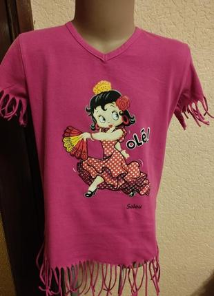 Футболка розовая, хлопков, для девочки 7-8роков, рост 122-128см от roly