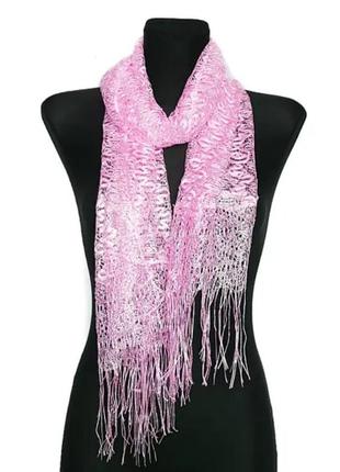 Ажурний шарф жіночий легкий павутинка з бахромою сітка4 фото