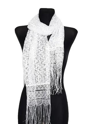 Ажурный шарф женский легкий паутинка с бахромой сетка