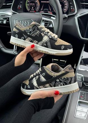Жіночі кросівки nike sb dunk low x travis scott cactus jack / найк данк / демісезонні / весняні, літні, осінні / нубук, текстиль / чорні, сині