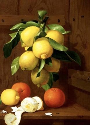 Алмазна мозаїка вишивка натюрморт з лимонами та апельсинами ян франс ван даель на підрамнику повна 5d 30х40