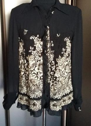 Черная блузка с золотыми цветами2 фото
